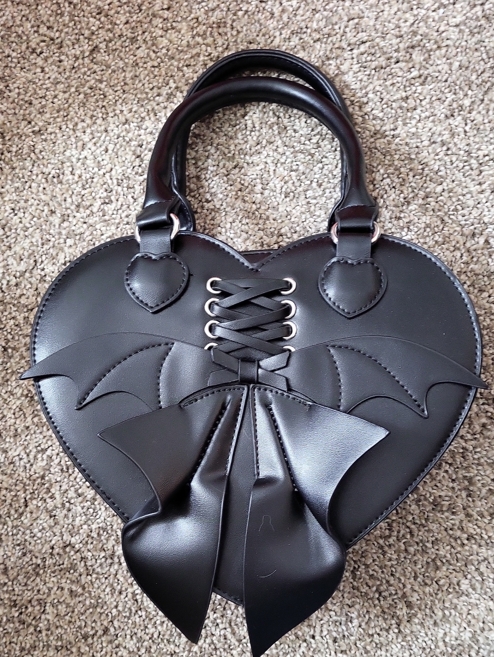 Black Heart-Shaped Bat Wing Tote Bag with Bow
